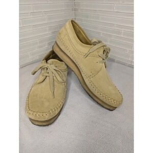 Clarks ORIGINALS Weaver Moccasins Crep Sole Tan Suede Lace Up Shoes Womens Sz 9